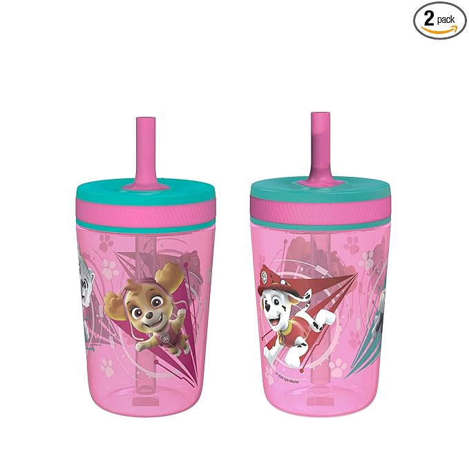 Zak Designs Kelso 15 oz Tumbler Set (Paw Patrol Skye & Everest) Leak-Proof Screw-On Lid with Straw Made of Durable Plastic and Silicone, Perfect Cup Bundle for Toddlers, Kids (2pc Set)
