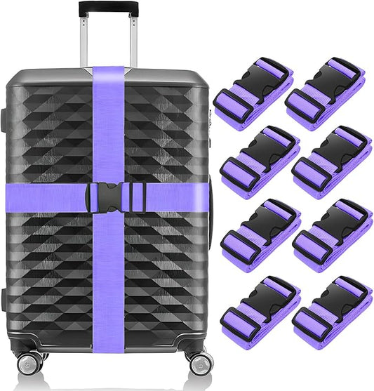 BILIONE 8 Pcs Luggage Straps, 79" Long Belts Keep Suitcase Secure While Traveling, TSA Approved Add a Bag Premium Accessory for Travel Bag Closure (8 Pcs Purple)
