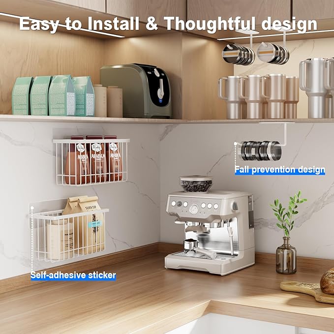 4 Pack Adhesive Cabinet Door Organizer, Lid Organizers Inside Cabinet Food Container/Tumbler Lid Organizer and Storage Cup Lids Holder for Kitchen & Bathroom Wall Mounted (White)
