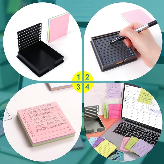 2 PCS Sticky Note Holder Compatible, with Sticky Note, 3x3 Sticky Pads Dispenser with Stencil, Memo Pad Organizer with Line Box Drawing Template for Office and Home