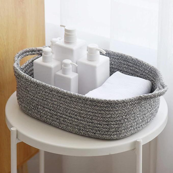Woven Cotton Rope Storage Basket, Cube Changing Table Organizer for Closet Towels, Baby Nursery Bin, Small Dog Cat Toy Box, Gift Baskets empty (14.5"x 11"x 5") by CIKI HOME