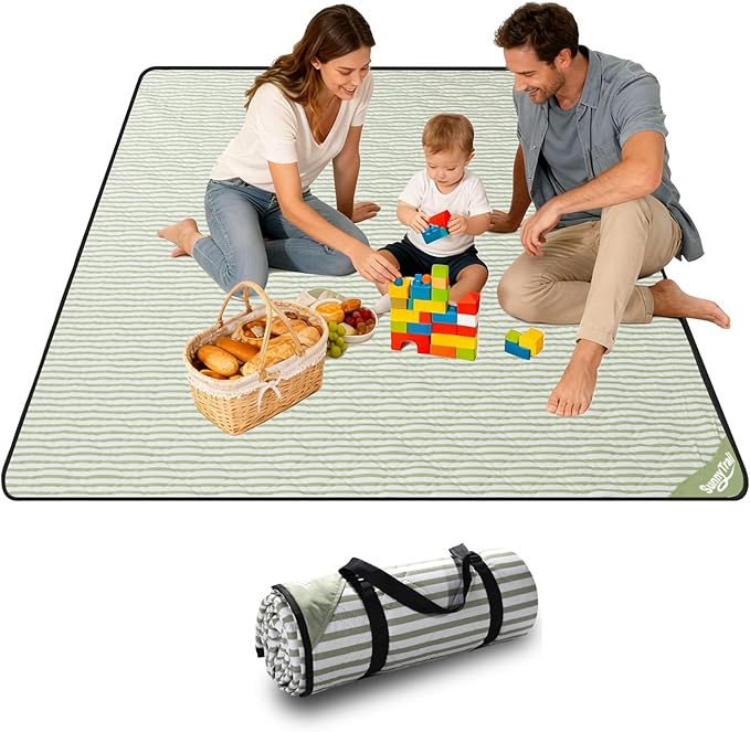 Extra Large Waterproof Picnic Blanket 80"x80" – Sandproof Outdoor Mat for Beach, Park, Grass, Lawn, Camping, Wedding Registry Must Have, Foldable & Portable Rug for Family Picnics
