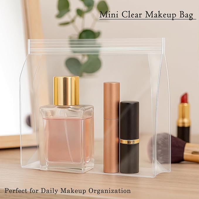 30 Pack Mini Clear Makeup Bag Organizer Cosmetic Zipper Pouch TSA Approved Small Travel Pouches for Toiletries Transparent EVA Reusable Water-resistant Plastic Clear Gift Bags Bulk, 8” x 6” x 2”