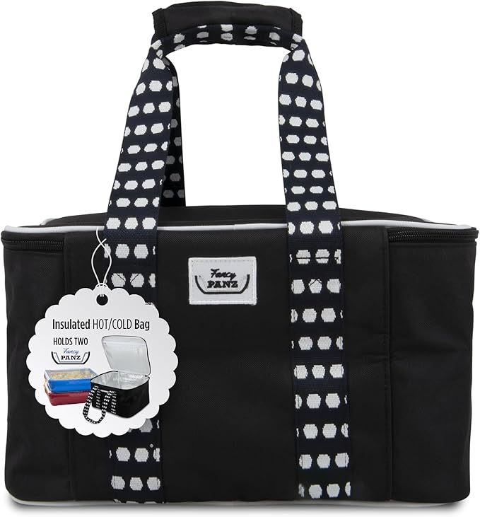 Fancy Panz - Black Insulated Casserole Carrier Bag - Insulated Thermal Bags for Hot & Cold Food Holds 2 Standard Size Fancy Panz - 2 Pockets - Food Container - Hosting Essentials