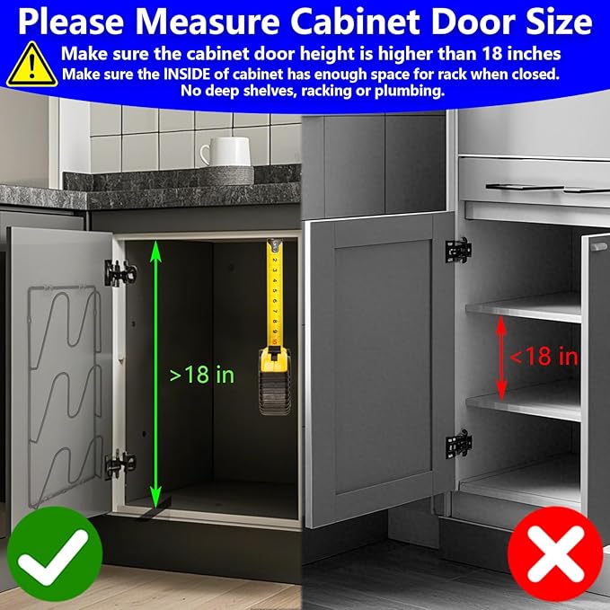 2 Pack Pot Lid Organizer Rack, 6 Tier Hanging Pot Lids Holder Inside Cabinet Door, No Drilling Adhesive Wall Mounted Pan Lid Organizer, Kitchen Cooking Lid Storage Rack for Cupboard (Silver)