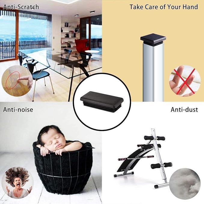 (Set of 8) 2"x 4"OD Rectangular Tube Plug, Non-Slip Plastic Tubing End Cap, Furniture Chair Leg Caps, Chair Insert Glides|Finishing Plug for Chair Table Stool Leg Fence Post Pipe(Black,50x100 mm