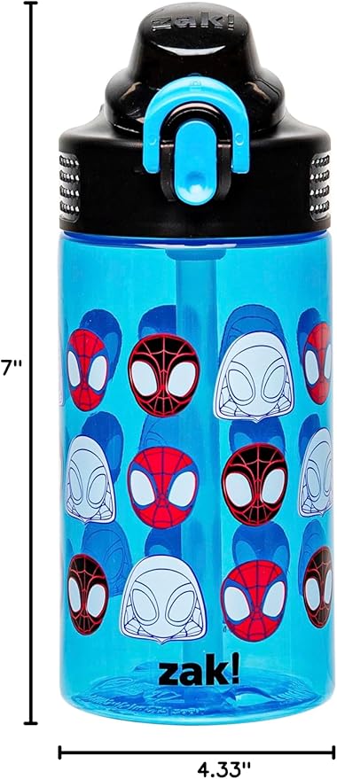 Zak Designs Marvel Spider-Man Sage Water Bottle For School or Travel, 16oz Durable Plastic Water Bottle With Straw, Handle, and Leak-Proof, Pop-Up Spout Cover (Spidey and His Amazing Friends)