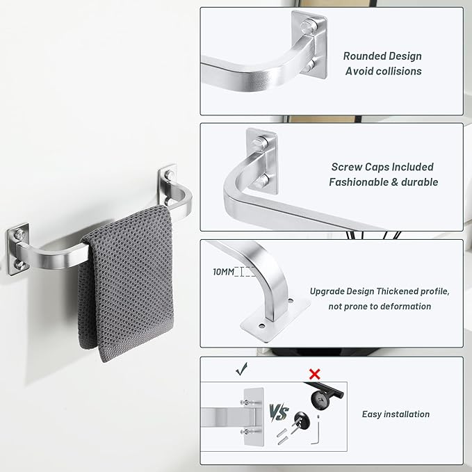 Bathroom Towel Bar, 10 inch Towel Racks for Bathroom Wall Mounted, SUS304 Stainless Steel Heavy Duty Towel Holder Bathroom Accessories Modern Home Decor, Brushed Finished