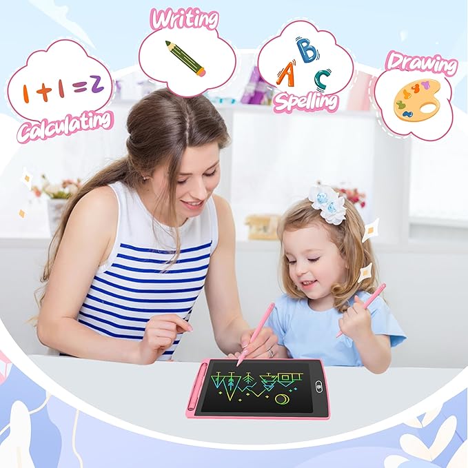2 Pack LCD Writing Tablet for Kids, 12.5 inch Colourful Doodle Board Erasable Drawing Tablet for Kids, Educational Learning Travel Toys Birthday Christmas Gifts for 3 4 5 6 7 Girls Boys(Pink+Blue)