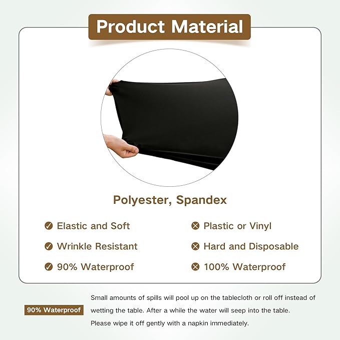 Square Fitted Table Cover Elastic Tablecloth 3ft Stretch Spandex Table Top Cover for Dining Indoor Outdoor Party Black 36X36 Inch
