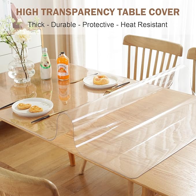 LovePads Clear Table Cover Protector, 44 x 108 Inch 2mm Thick Plastic Table Cover, Table Protector for Dining Room Table, Waterproof Dresser Cover Top for Kitchen, Coffee, Writing Desk