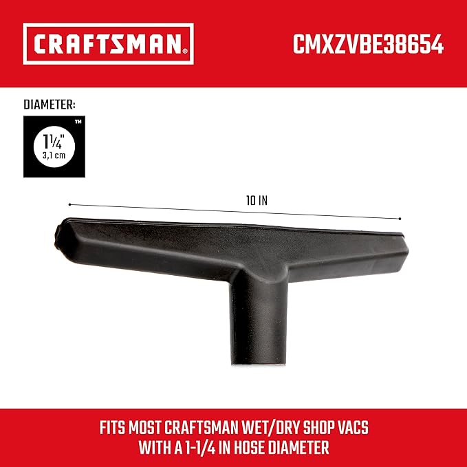 CRAFTSMAN CMXZVBE38654 1-1/4 in. Wet Nozzle/Floor Brush Wet Dry Vac Attachment, Industrial-Grade Shop Vacuum Accessory for Cleaning Liquid Messes and Hard Surfaces, Fits 1-1/4 in. Hose Diameter