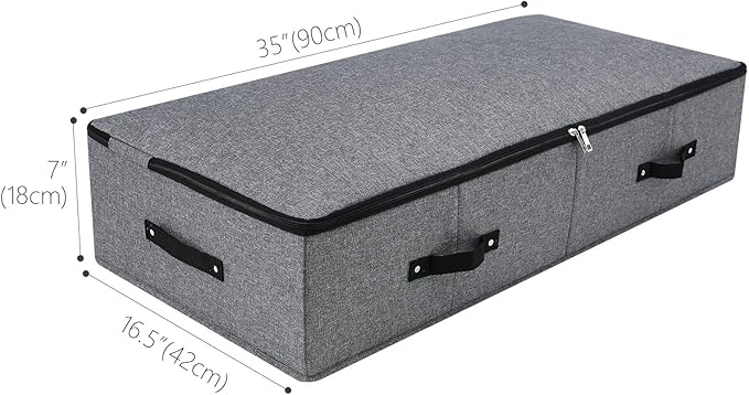 Omygarden Foldable Fabric Sturdy Under Bed Storage Box with 6 Handles, Zipper Lid, Blankets Clothes Comforters Storage Bin Organizer for Bedroom and Closet, 35x 16.5 x 7inch, Black Grey