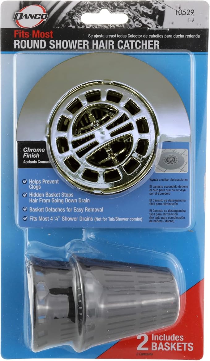 Danco, Inc. 3-Inch Hair Catcher for Stand-Alone Shower 10529, Pack of 1, Chrome in-Drain