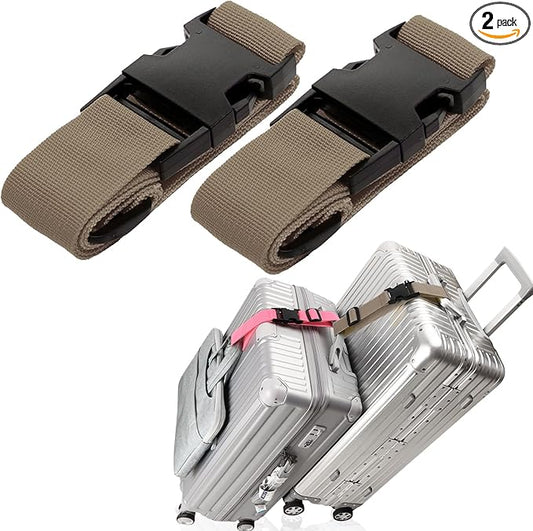 2Pack 45Inch Luggage Straps for Suitcases, Travel Connector for Carry On Bag, Add Bag to Connect Two Suitcases, Adjustable Belt Attachment Accessories for Connect Your 3 Luggages, Brown