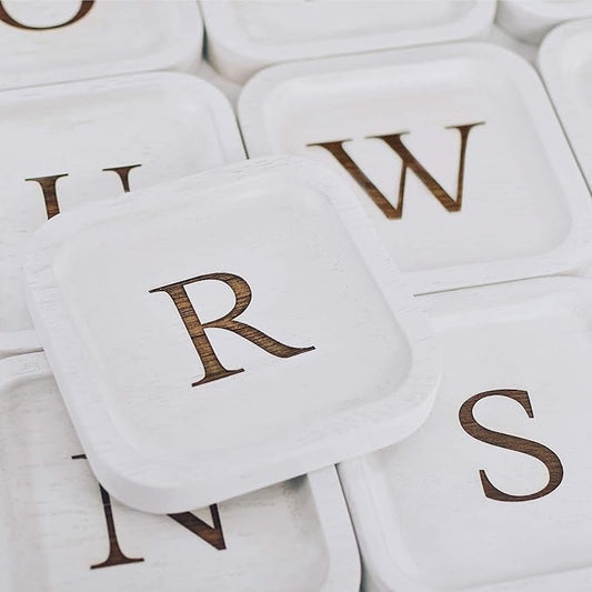 Wooden Personalized Letter Catchall Valet Tray Trinket Dish Jewelry Tray Key Bowl Decorative Plate Organizing Ring Earrings Necklaces Bracelet Watch Coins Wallet Holder (6"x6" Sq White "I")