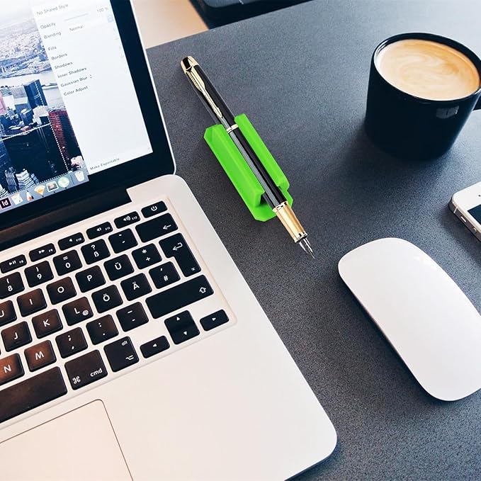 12 Pack Pen Holder for Desk, Silicone Pencil Holder with 12 Extra Adhesive Stickers, Adhesive Pen Holder & Marker Clip for Classroom Office Desk or Any Surface, Teacher Accessories Supplies (Green)