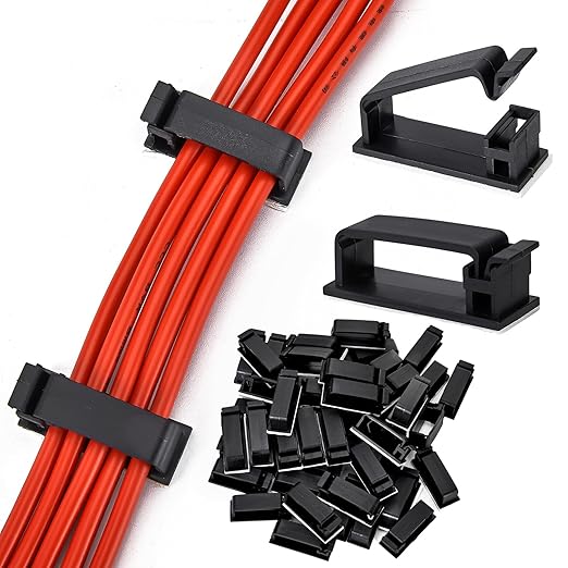 50Pcs Self Adhesive Cable Management Clips, Cable Organizers Wire Clips Cord Holder for PC Laptop Ethernet Cable Desktop Home Office (1.78'' x 0.75'' x 0.28'', Black)