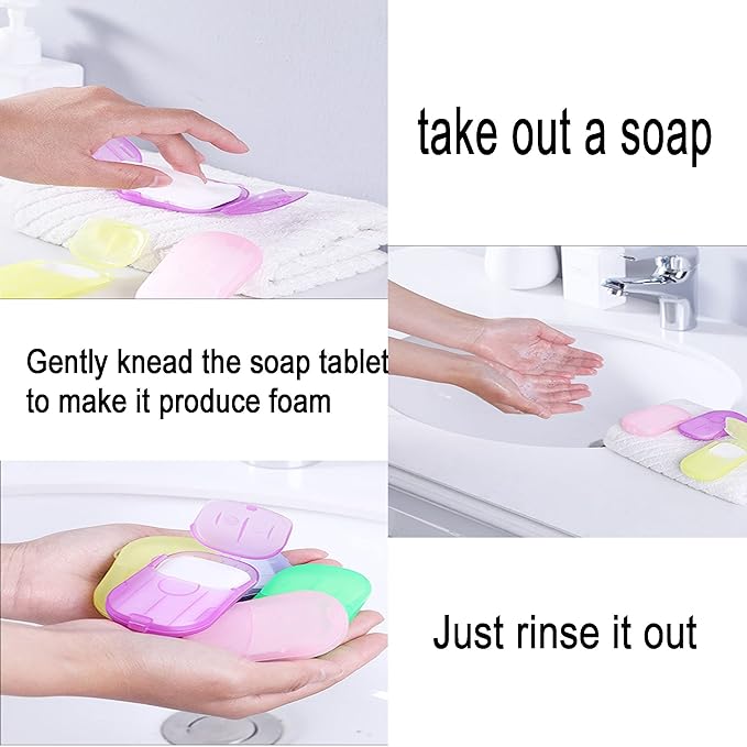 XXYXXY 20 Boxes (400 Sheets) Portable Disposable Travel Hand Soap Sheet Paper Hand Wash Bath Paper Soap Sheet (Random Color)