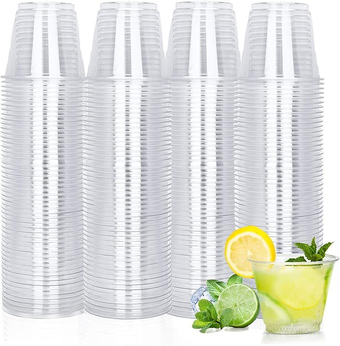 TashiBox 9 oz Crystal Clear Plastic Cups - 200 Pack, Disposable, Weddings & Parties Supplies, Ideal for Cocktails, Iced Coffee, Beverages, BPA-Free Tumblers