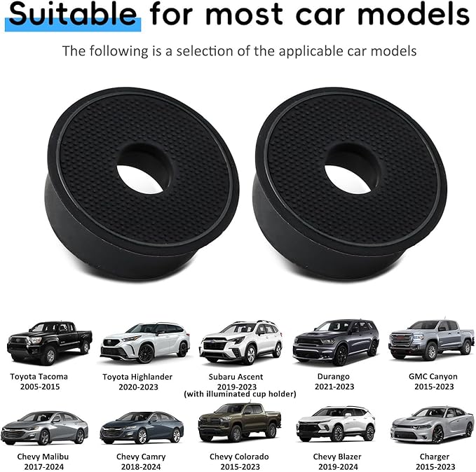 Auovo 2.75 inch Cup Holder Spacer Replacement Fit for Chevy Camry Accessories Silicone Cup Holder Insert Spacer Riser for Subaru Ascent Charger Durango Malibu Blazer Highlander Tacoma (2pcs, Black)