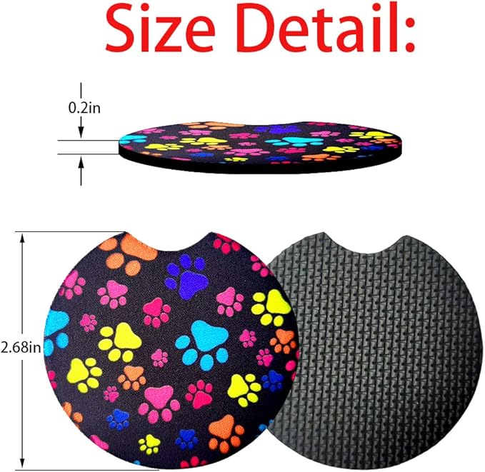2 Pack Car Coasters for Drinks Absorbent - 2.75 Inch Cute Car Cup Holder Coasters for Women, Removable Cup Holder Coaster for Your Car, Car Interior Accessories for Women & Girls (Cat's Footprints)