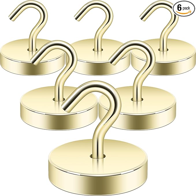 Neosmuk Magnetic Hooks, Cruise Ship Essentials, 100lb+ Heavy Duty Magnetic Hooks for Cruise Cabins, Refrigerator, Grill, Hanging, and Travel | Extra Strong Must-Haves Magnet Hook,Gold