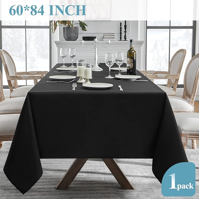 VidaFete 1 Pack 60 * 84inch Rectangle Tablecloth Polyester Table Cloth，Stain Resistant and Wrinkle Polyester Dining Table Cover for Kitchen Dinning Party Wedding Tabletop Buffet Decoration(Black)