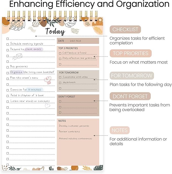 To Do List Notepad - To Do List Notebook for Work with 52 Sheets, Undated Daily Planner Perfect for Enhanced Productivity and Goal Achievement - Boho