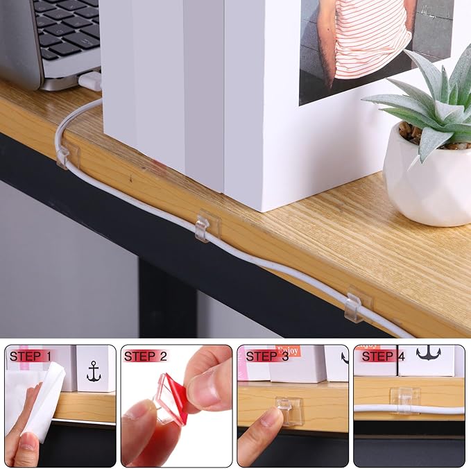 200 Pcs Outdoor Light Clips Clear Adhesive Cable Clips for Christmas Outdoor String Lights with Adhesive Strips Patio Decor for Wall Wire Holder for Hanging Cable Management Cord Organizer