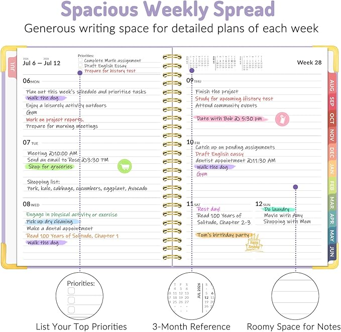 Forvencer Academic Planner 2026-2027, July 2026-June 2027 Weekly & Monthly Hardcover Calendar Planner, 6" X 8", Daily Agenda Book, School Office Notebook College Teacher Student Organizer A5, Blue