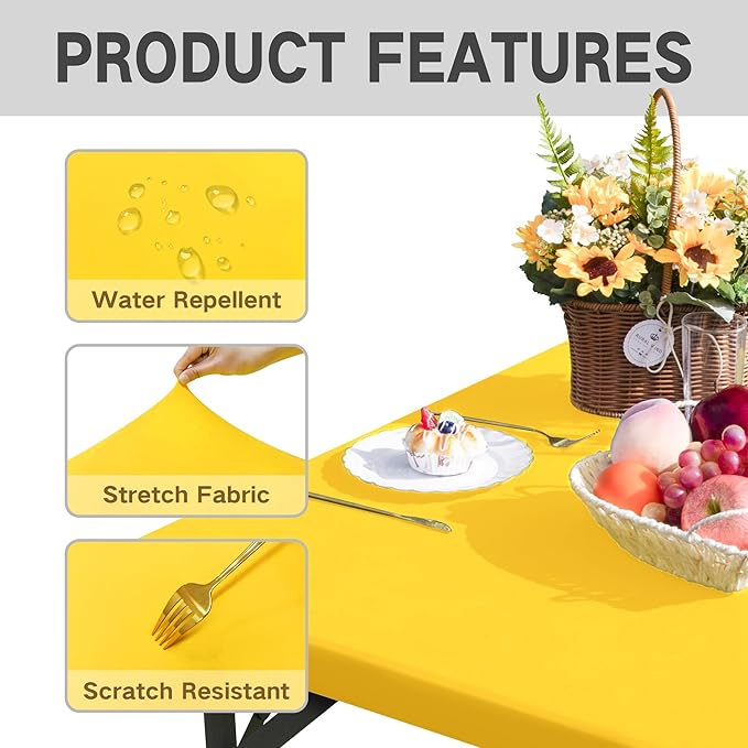 Square Fitted Table Cover Elastic Tablecloth Stretch Spandex Table Topper Cap Cover for Dining Kitchen Home Party Yellow 34X34 Inch