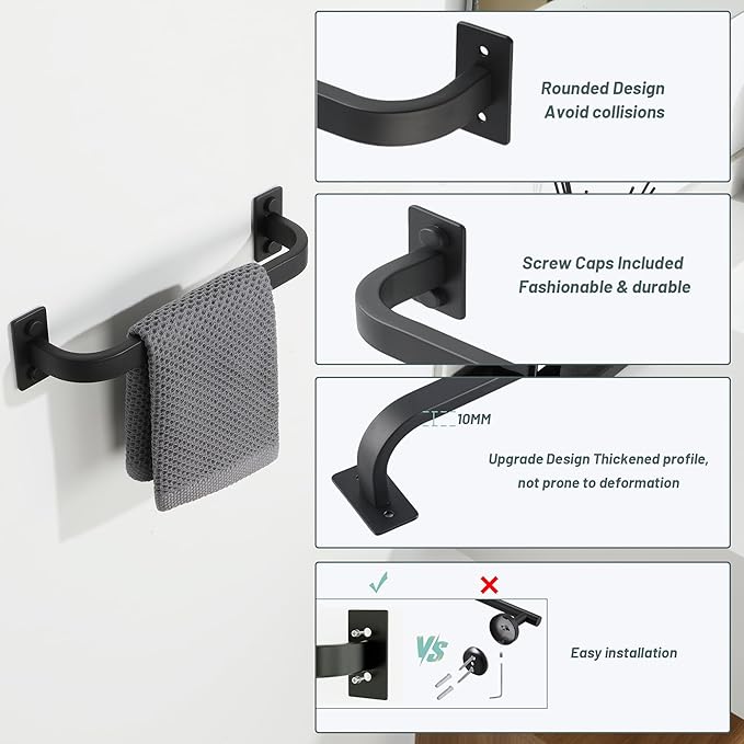 Bathroom Towel Bar, 10 inch Towel Racks for Bathroom Wall Mounted, SUS304 Stainless Steel Heavy Duty Towel Holder Bathroom Accessories Modern Home Decor, Matte Black Finished