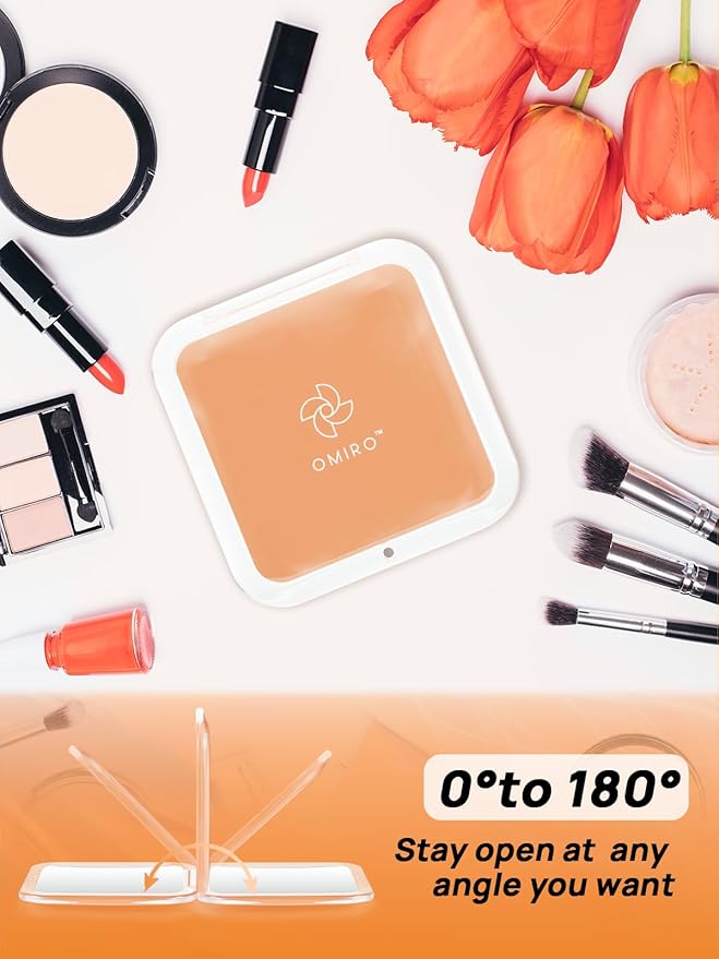 OMIRO Folding Compact Mirror, 1X/30X Magnification 3½” Pocket Size Square Hand Mirror for Travel Makeup (Peach Fuzz)