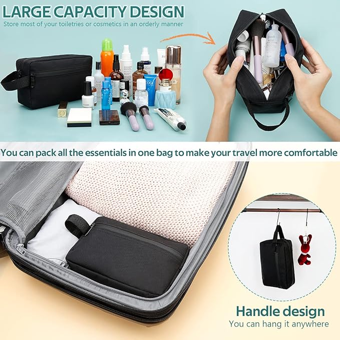 Travel Toiletry Bag for Women and Men, Water-resistant Shaving Bag for Toiletries Accessories, Foldable Storage Bags with Divider and Handle for Cosmetics Toiletries Brushes Tools