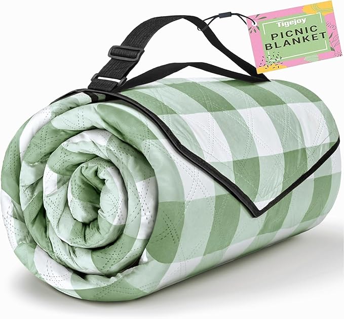 TigeJoy Extra Large Picnic Blanket Waterproof Foldable 60''x80'', Outdoor Picnic Mat Beach Blanket Sandproof for Park, Grass, Travel, Hiking, Camping Essentials, Gingham Picnic Blanket