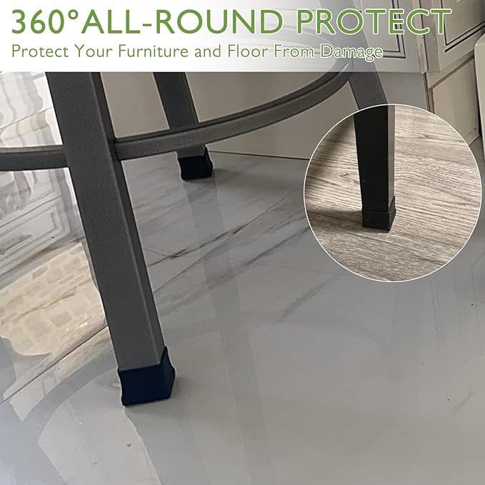 EASYEAH 1" (25mm) Square Chair Leg Floor Protectors, Black Rubber Chair Leg Caps, Non-Slip Patio Furniture Feet Cap, PVC Chair Feet Covers for Hardwood Floors, Tables & Patio Furniture, 24pcs