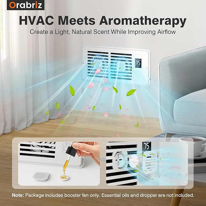 AC Vent Booster Fan 4" x 10" Register, Quiet 10-Speed Air Booster with Thermostat Control, Remote & LCD Display, Aroma Pad Slot, Improves Airflow for Small Rooms