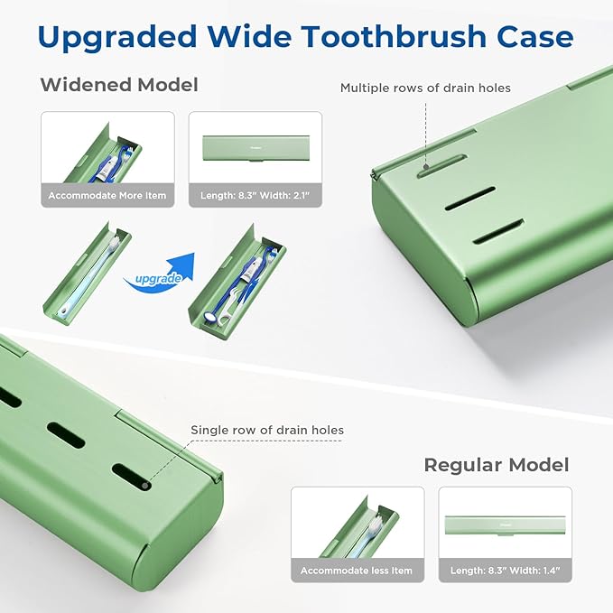 Wider Aluminum Toothbrush Travel Case, Portable Travel Toothbrush Holder, Durable Manual Toothbrush Box Container for Traveling, Bathroom, Camping, Business Trip, Green