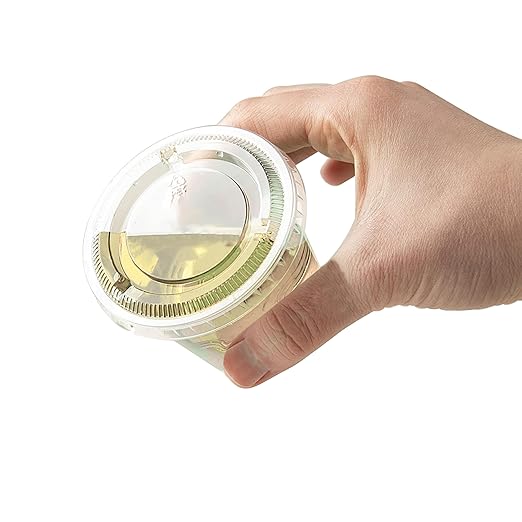 TashiBox Plastic Portion Cups with Lids [5.5 oz-100 Sets] Souffle Cups, Jello Shot Cups, Condiment Sauce Containers For Sampling, Sauce, Snack or Dressing