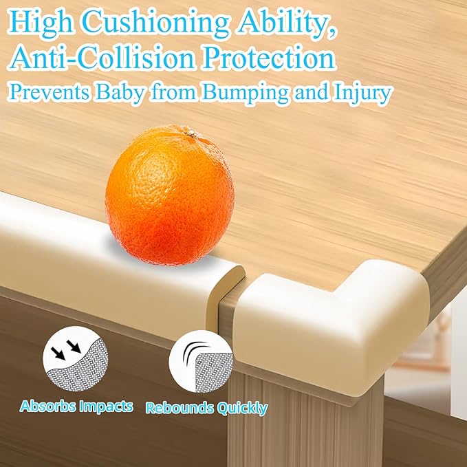 Baby Proofing Edge & Corner Protectors, 1 Roll White Foam L-Shape Self-Adhesive Bumper Strip + 4 Corner Guards, Wall & Furniture Safety Bumpers for Nursery, Kitchen, Fireplace, Table, Desk
