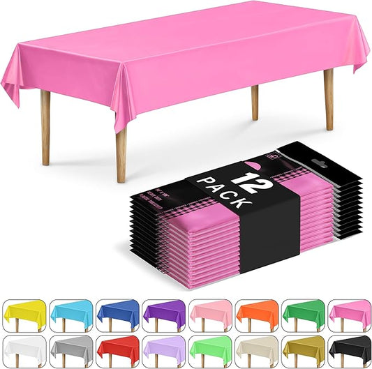 DecorRack 12 Rectangular Tablecloths BPA-Free Plastic, 54 x 108 inch, Dining Table Cloth, Rectangle Table Cover for Parties, Picnic, Camping and Outdoor, Disposable or Reusable, Fuchsia Pink (12 Pack)