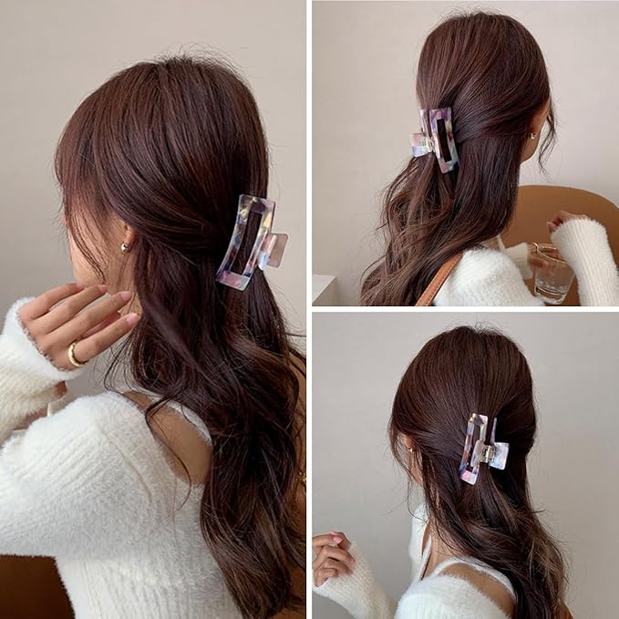 Women Cellulose Acetate Hair Clips 3.3 Inch Banana Hair Claw Clip, Tortoise Shell Celluloid Strong Hold Clips for Thin Thick Hair, Fashion Hair Accessories for Ladies Mother (2 Pack)