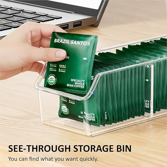Tea Bag Organizer, Holder Box Storage Bin, Clear Tea Packet Plastic Drawer, Sugar Packet, Coffee, Condiment, Spice Bag Holder for Kitchen Cabinet, Countertop, Fridge - 2Pack