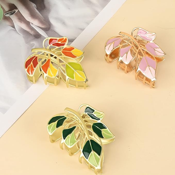 3-Piece Floral Metal Hair Accessories in 3 Colors: Barrettes, Claws, and Clips for Thin to Thick Hair - Elegant, Strong Hold, and Non-Slip