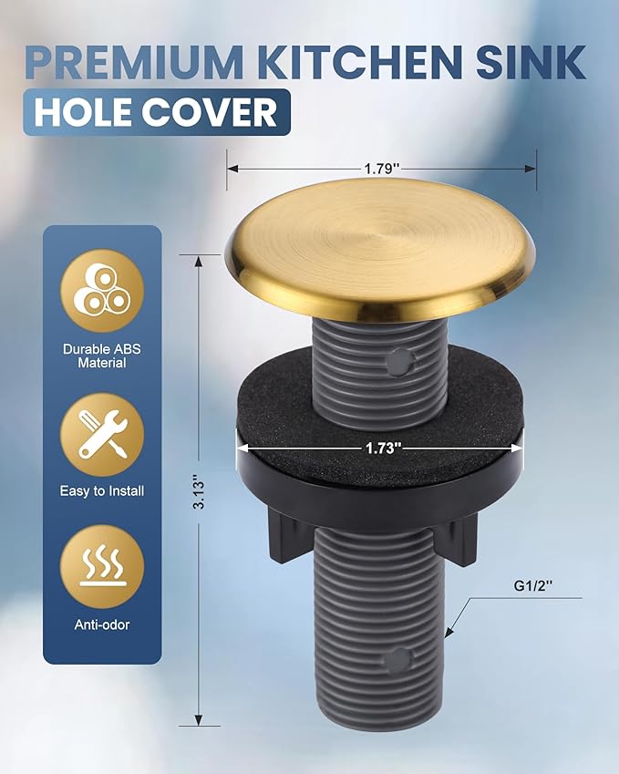 ARCORA Kitchen Sink Hole Cover: Premium Faucet Hole Plate Stopper Plug, Countertop Extra Hole Plastic Cap for Soap Dispenser Sprayer Tap, Brushed Gold