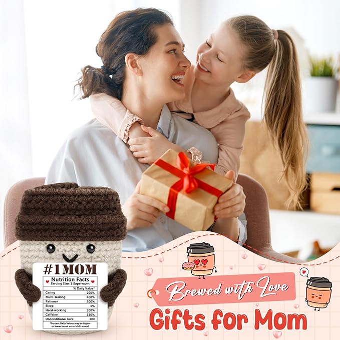 Agantree art Mom Gifts from Daughter Son Mom Gifts for Birthday Bonus Step Moms Mother Handmade Crochet Coffee Nutrition Fact Funny Mug I Love You Birthday Cute Stuff Small Decor