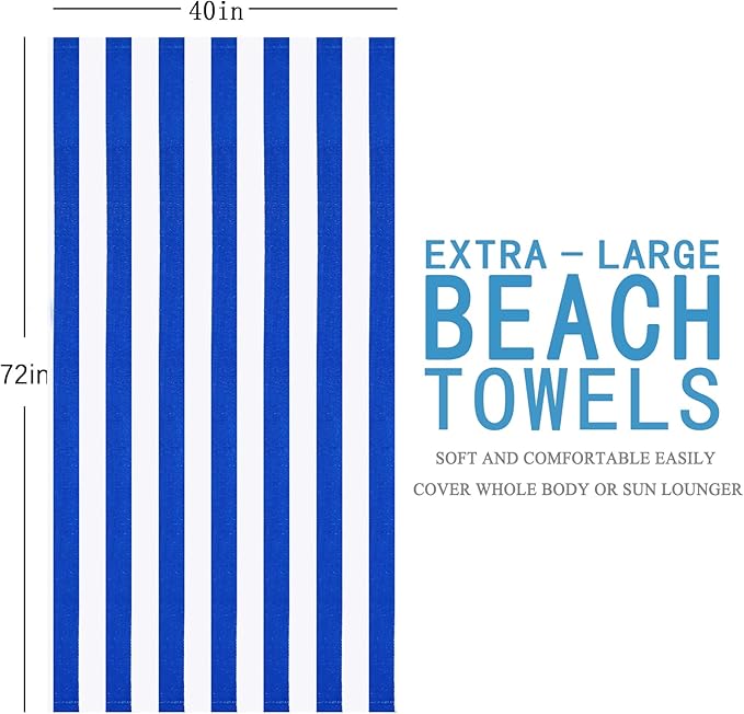 4 Packs Oversized Stripe Beach Towel Thin Terry Set for Women Men 72X40 in Absorbent Big Extra Large XL Clearance Travel Families Towels Accessories Essentials Adults Gift Blue Pink Yellow Green