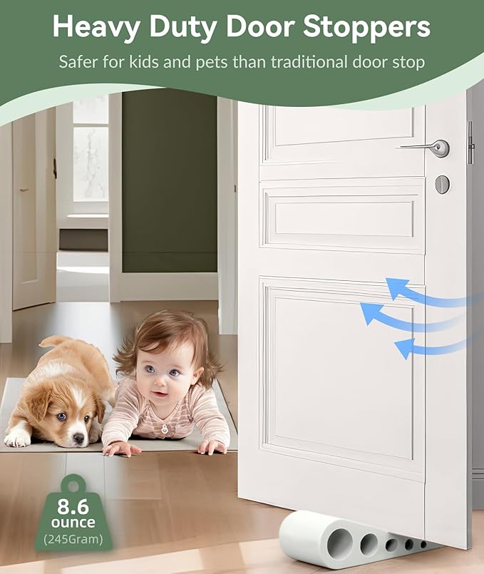 1.9 Inches Heavy Duty Door Stopper, 3 Pack Rubber Door Stop, Door Stoppers for Bottom of Door, Large Door Stopper Wedge for Home Office School (White)