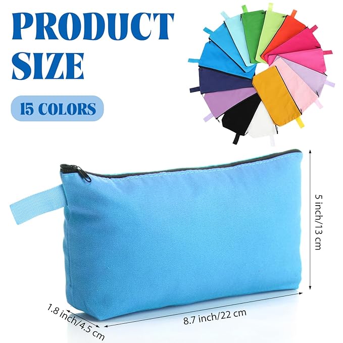 Saintrygo 30 Pcs Makeup Bag Travel Canvas Cosmetic Bag Bulk Multipurpose Small Makeup Pouch for Purse Portable Blank Zipper Toiletry Organizer DIY for Women Assorted Color (Novel, 8.7 x 5 x 1.8 Inch)